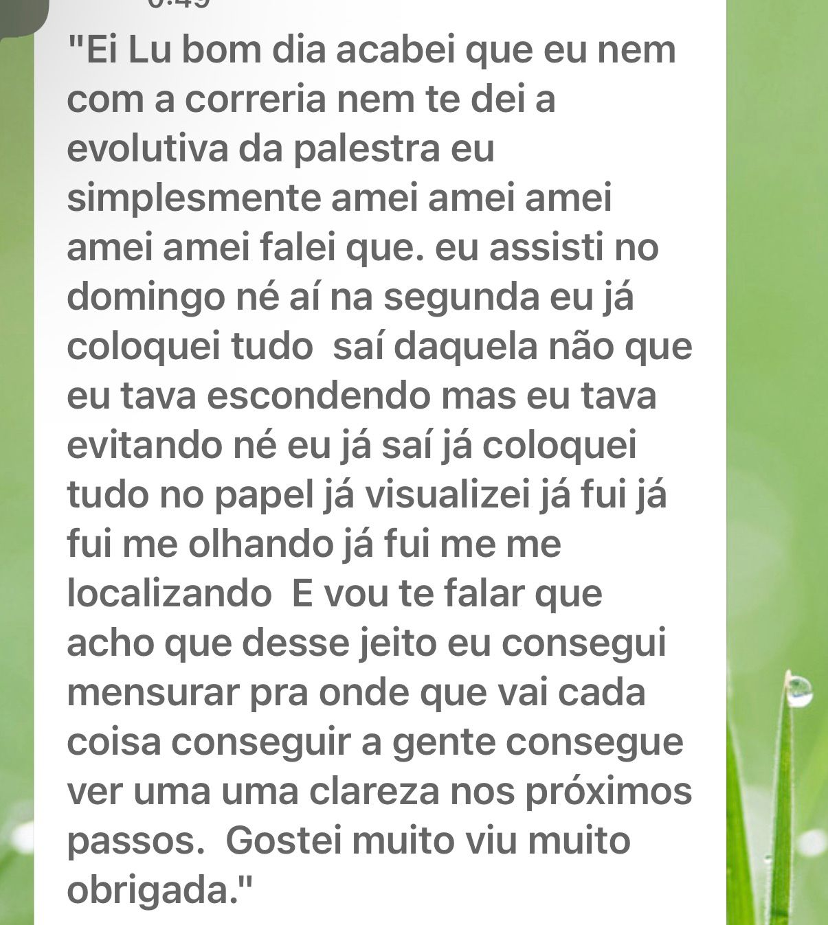 Depoimento de participante sobre a palestra de Lucélia de Paula